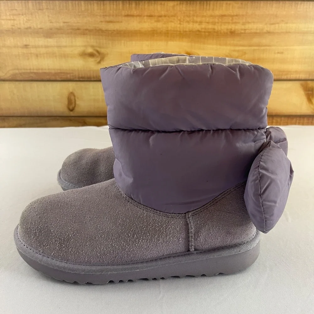 UGG Bailey Bow Maxi Boots Purple‎ Suede Puffer Bow Winter Warm Girls Size 3